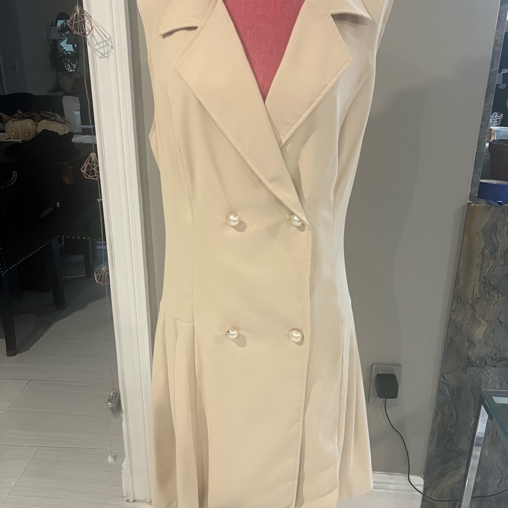 Elegant Cream Double-Breasted Dress